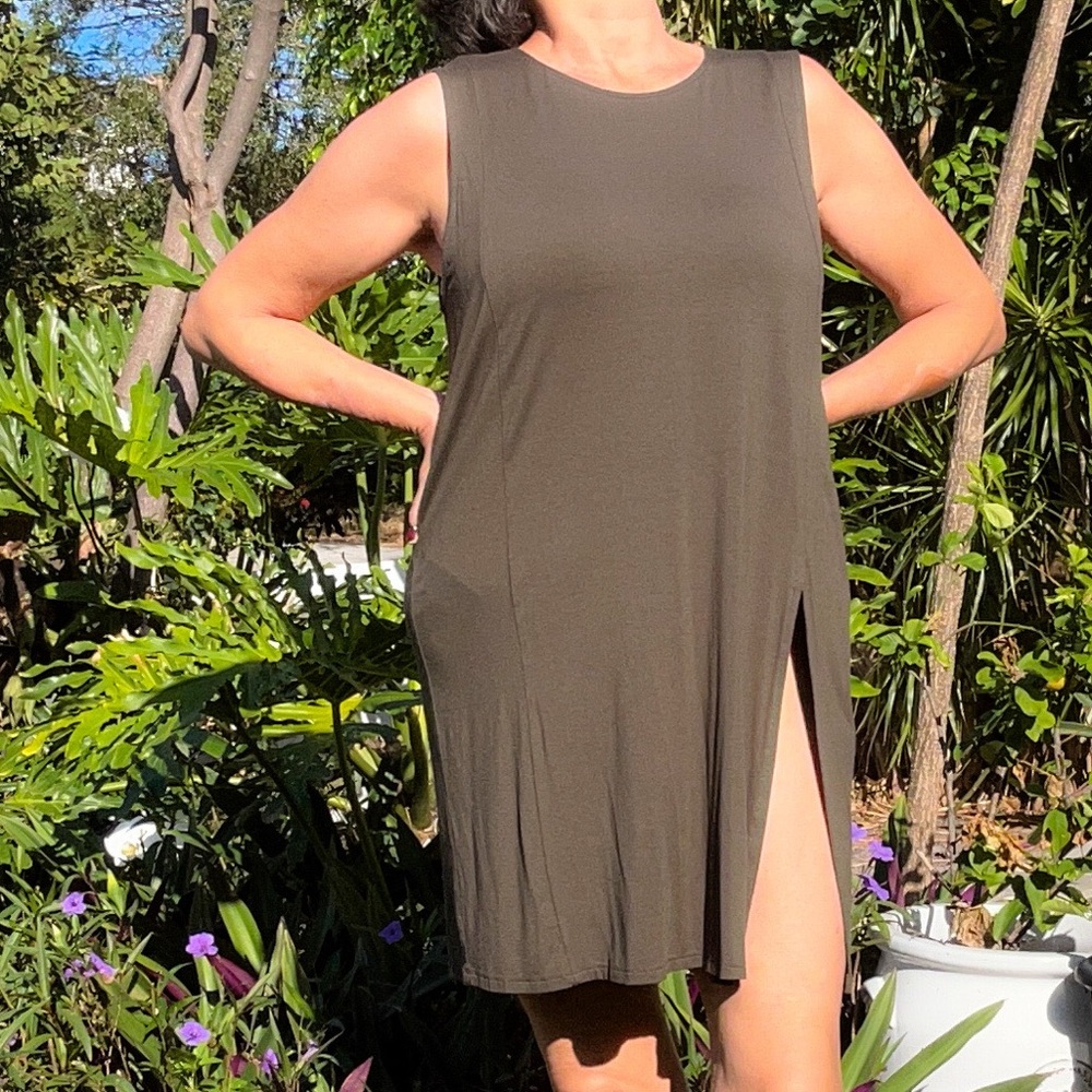J. Jill dress, size L, super high slit, olive green.